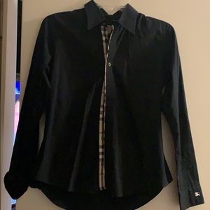 Women’s Burberry button down w nova check detail.